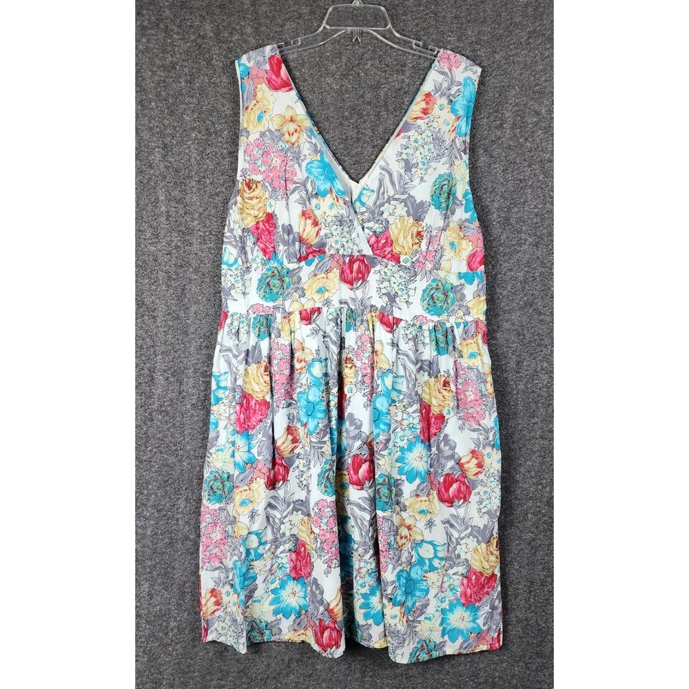 Blue Plate Dress Womens 2X Floral Multicolor Sleeveless V-Neck Cotton EUC